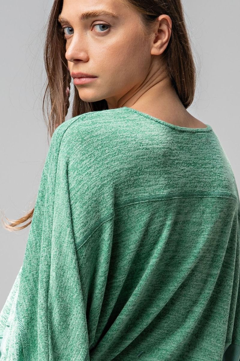 Easel Green Brushed Hacci Pullover Top