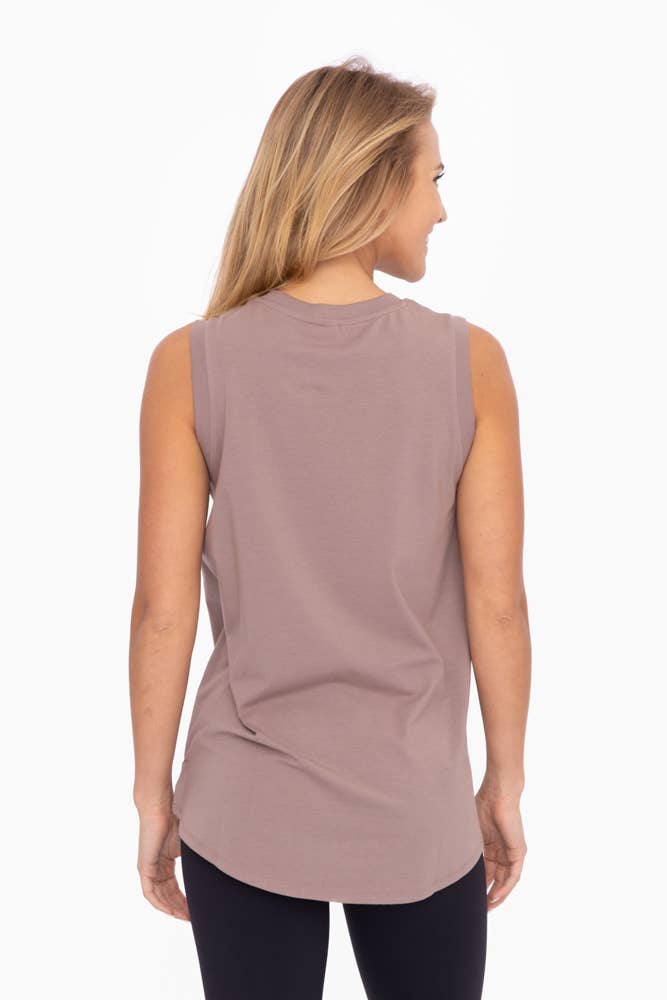 Deep Taupe Notched Sleeveless Flowy Tank Top