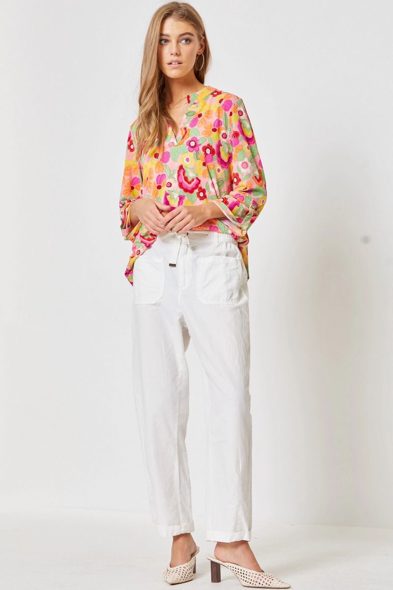 Lizzy 3/4 Sleeve Top in Mauve Multi Floral