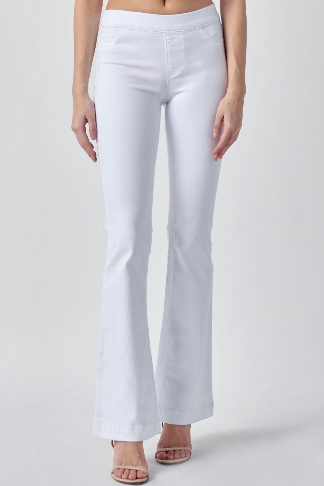 Stretch Pull On White Flare Jeans