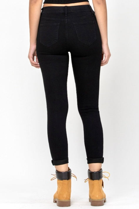 Cello Black Mid Rise Pull On Cropped Skinny with Rolled Hem