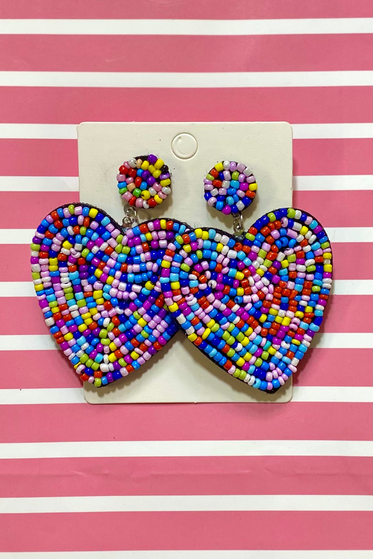 Multicolor Beaded Heart Valentine Earrings