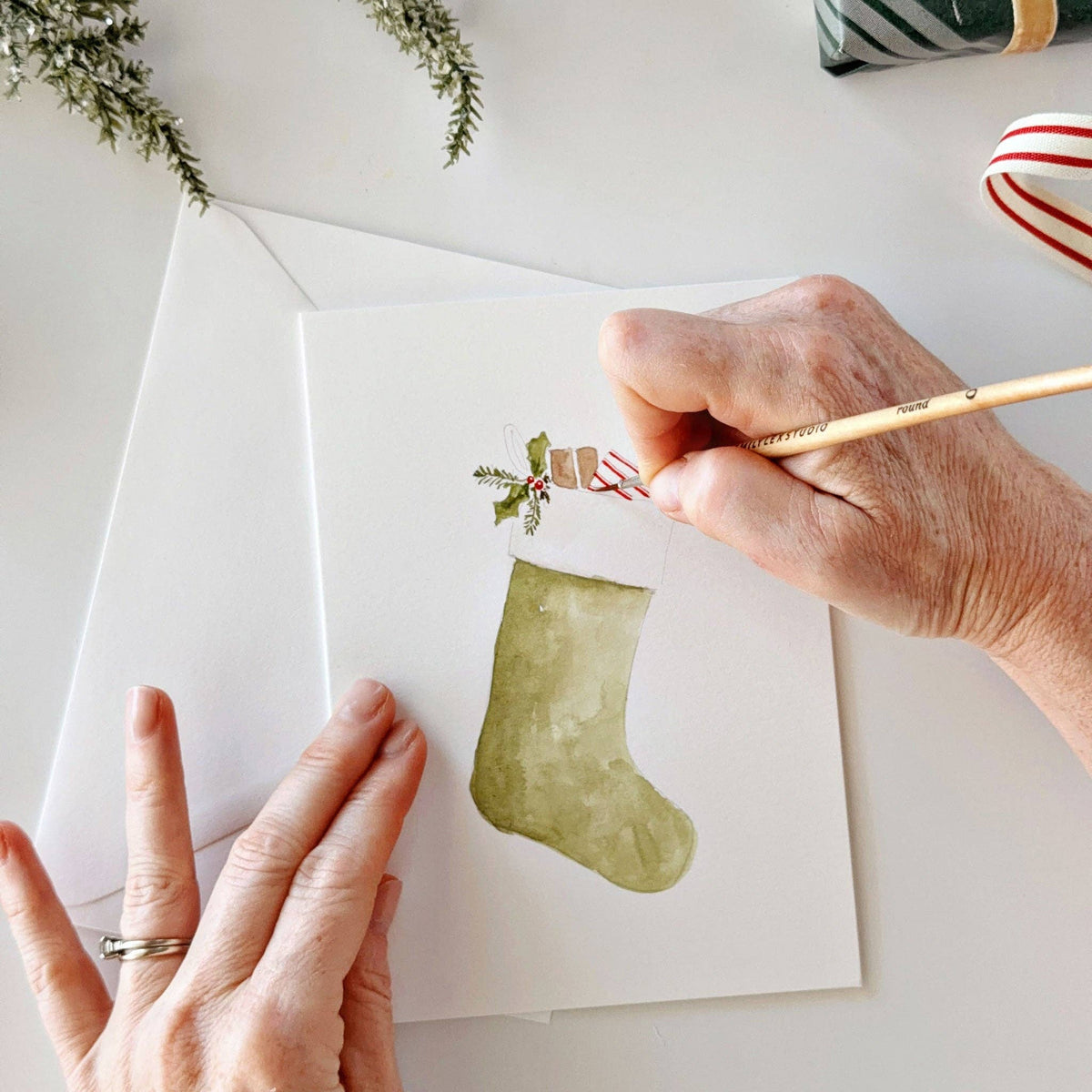 Classic Christmas Paintable Notecard Set of 8- Emily Lex Studio
