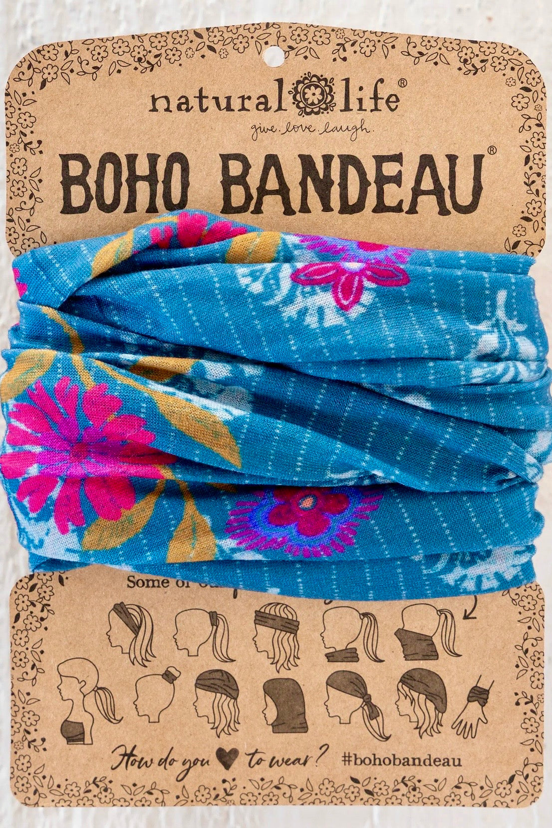 Natural Life Boho Bandeau Headband in Block Stamp Indigo