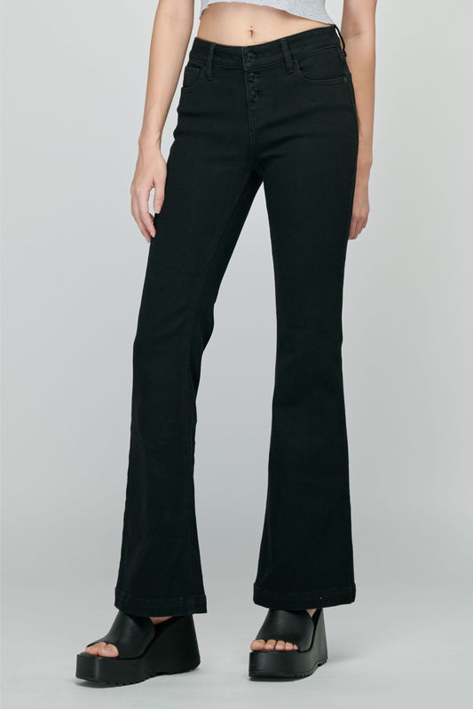 Cello Low Rise 3 Button Black Flare Jean