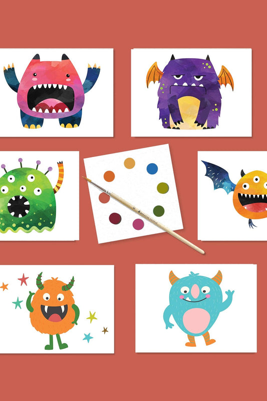 Breathe People Friendly Monsters Kids Watercolor Postcard Art Set