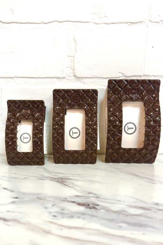 Teleties Truly Taupe Quilted Rectangle Flat Hair Clip (Choose your size)
