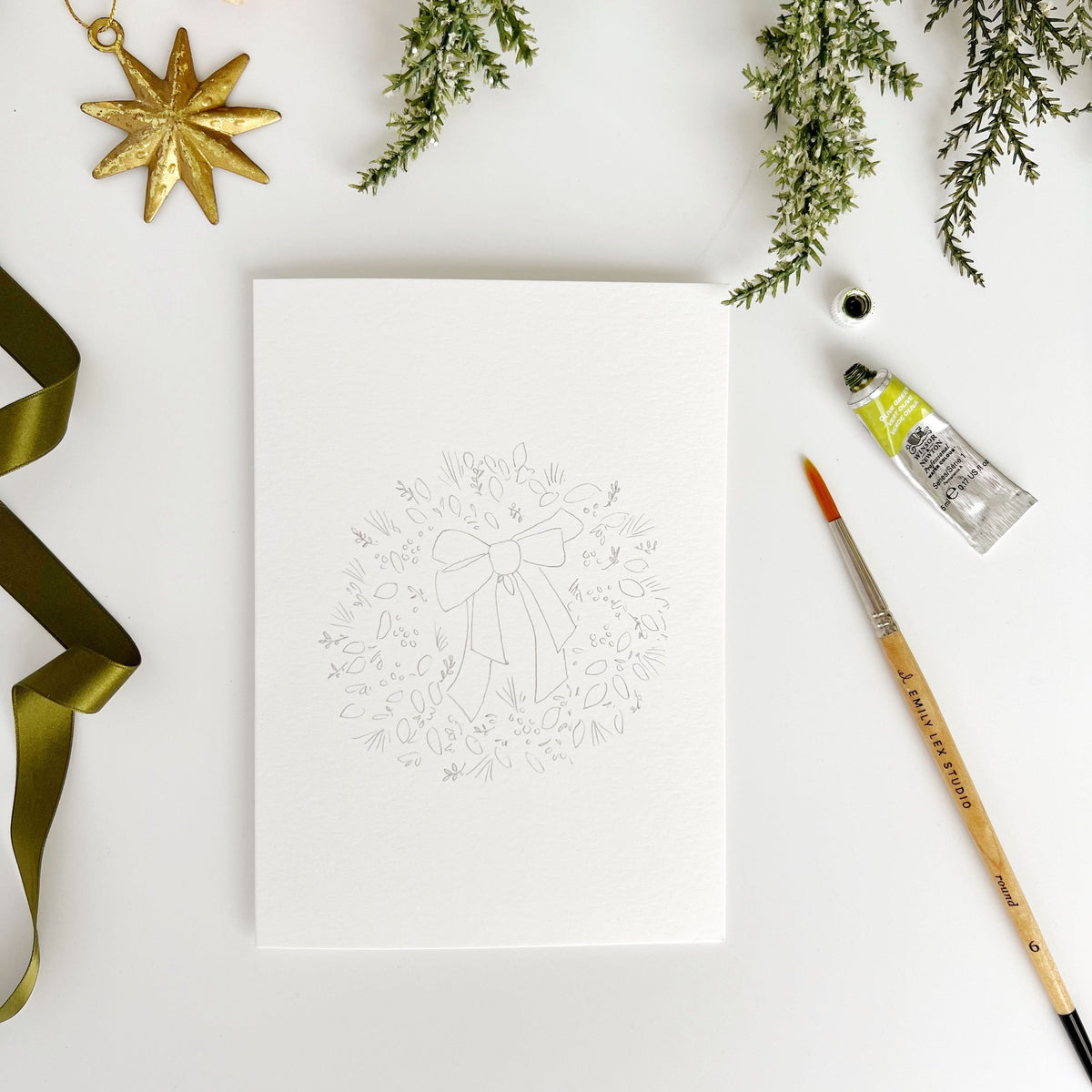 Christmas Wreaths Paintable Watercolor Notecard Set of 8- Emily Lex Studio