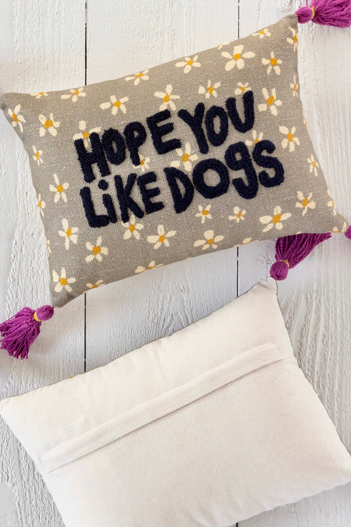 Natural Life Boho Cotton Tassel Pillow- Hope You Like Dogs