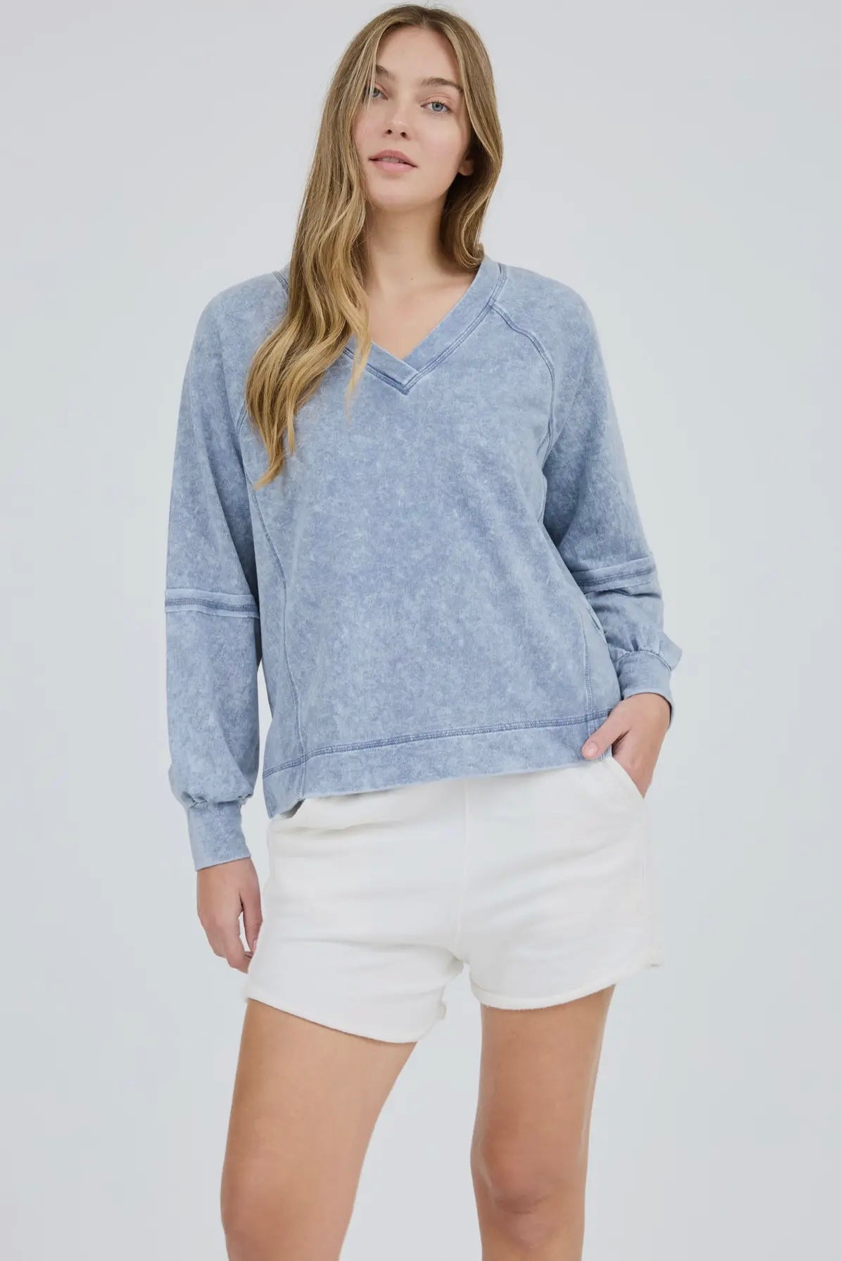 Indigo Blue Mineral Washed Crew Neck French Terry Sweatshirt