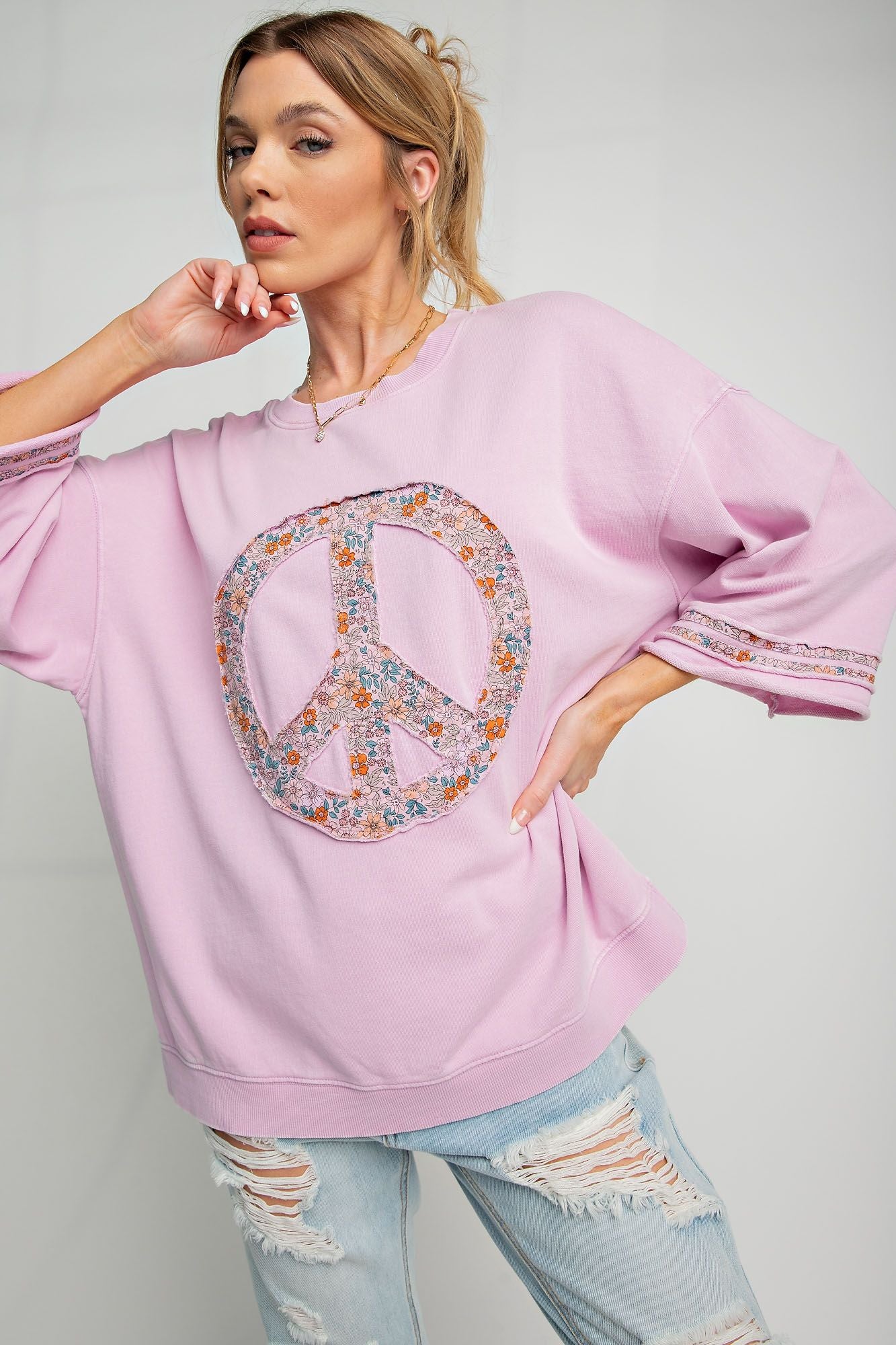 Easel Cotton Candy Pink Peace Sign Patch Applique Top