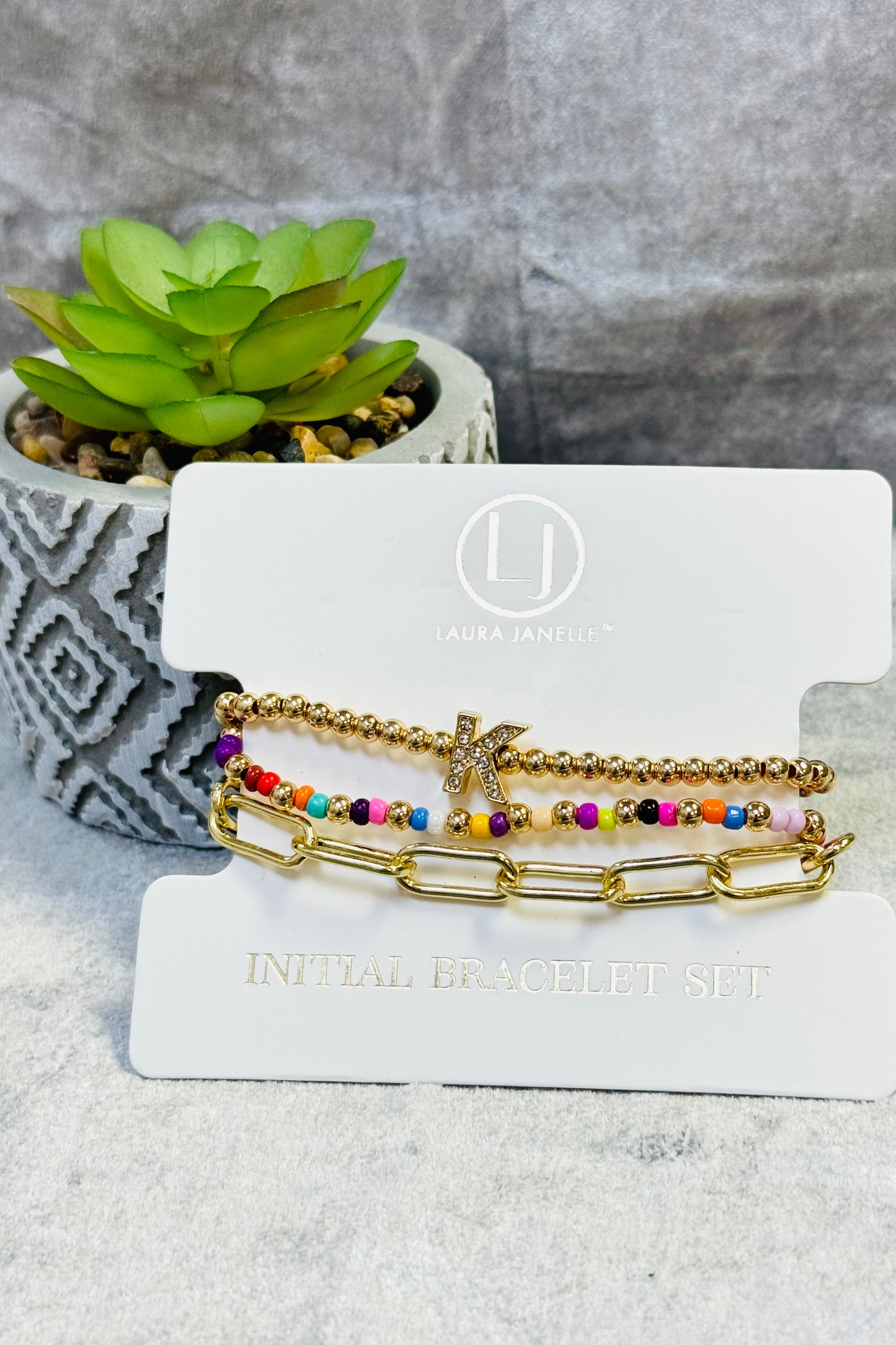 Laura Janelle Initial Bracelet Set in Gold  (Choose your initial.)