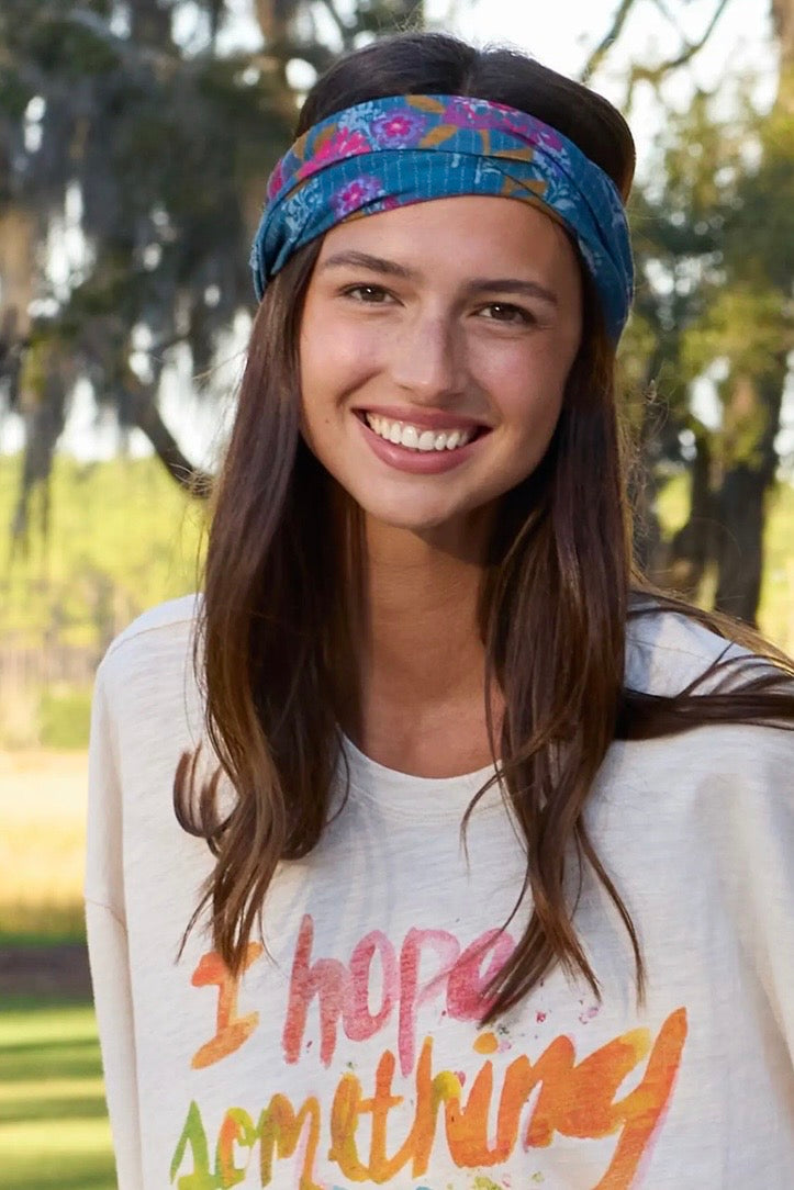 Natural Life Boho Bandeau Headband in Block Stamp Indigo