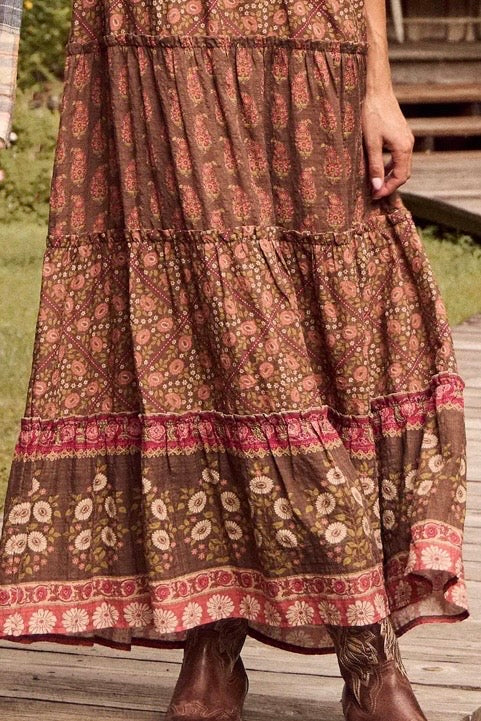 Natural Life Berkley Maxi Dress- Chocolate Wildflower Tiles