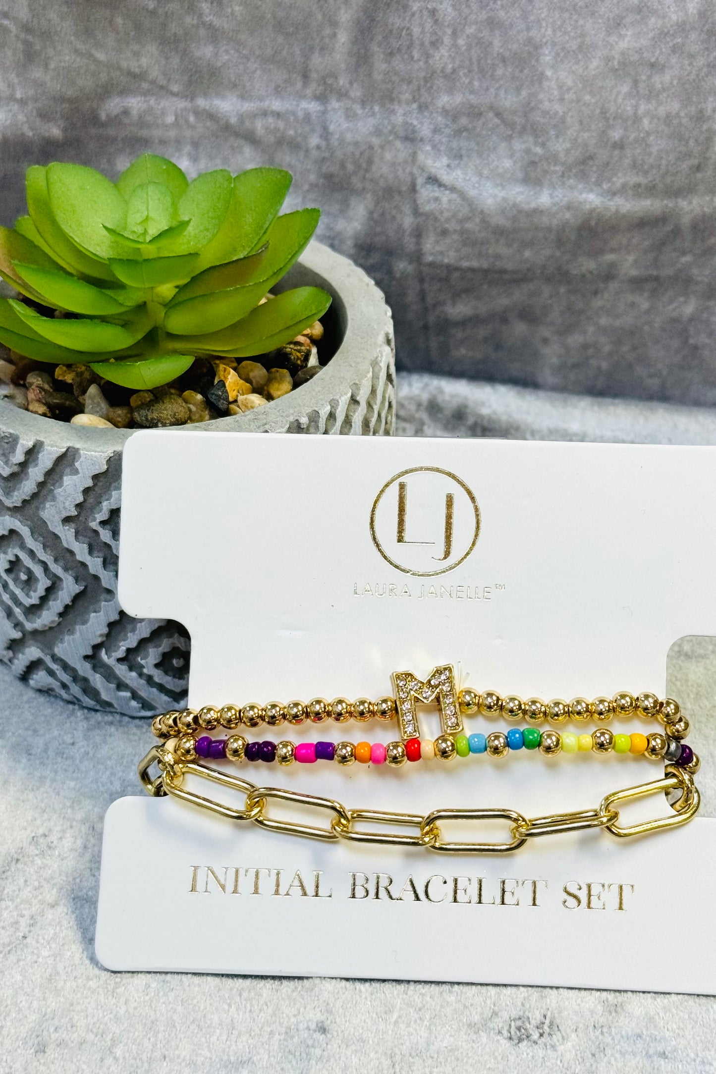 Laura Janelle Initial Bracelet Set in Gold  (Choose your initial.)