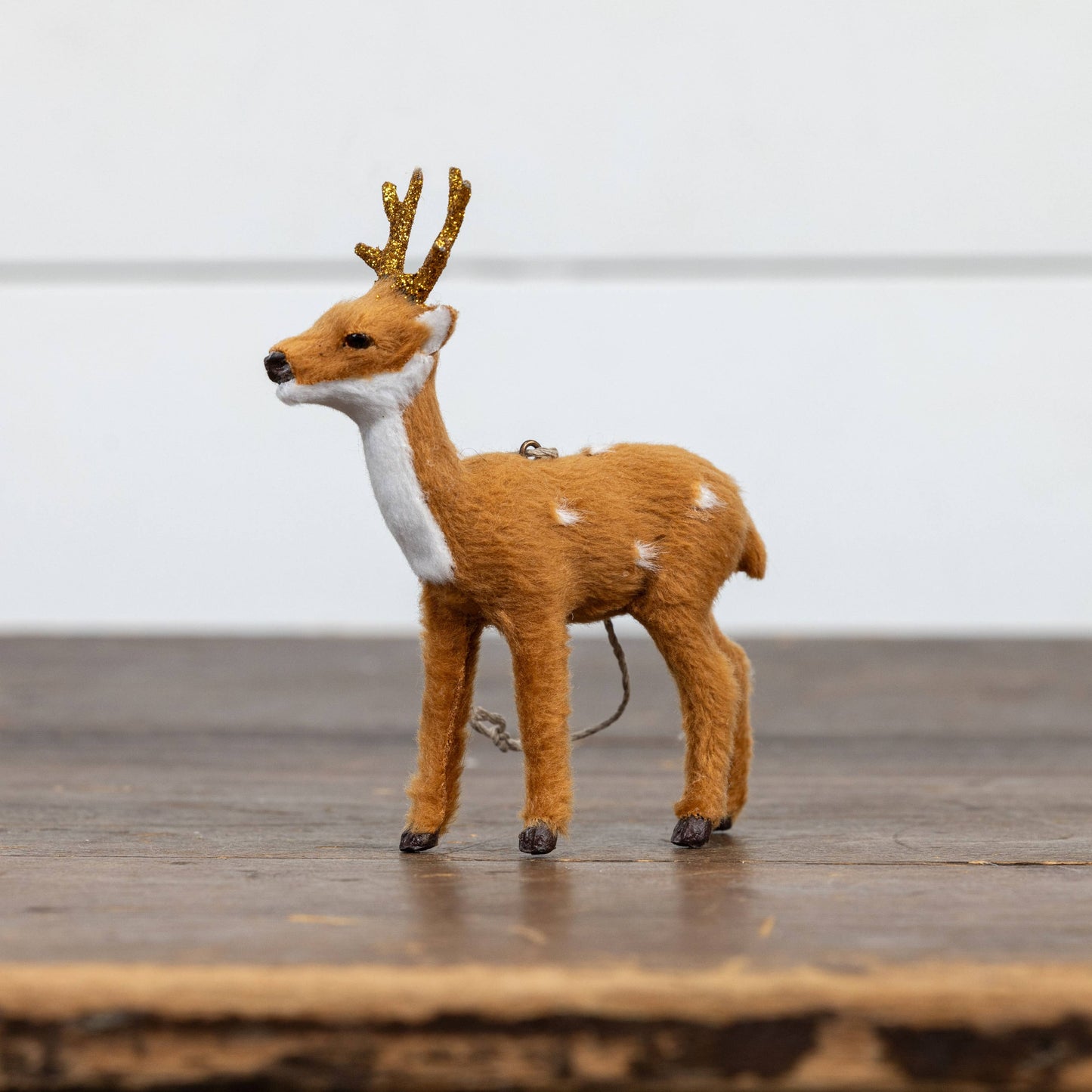 Faux Fur Deer with Gold Glittered Antlers Ornament