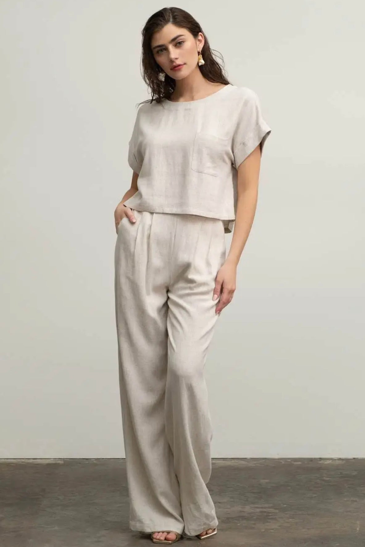 Oatmeal High Waist Linen Blend Pants