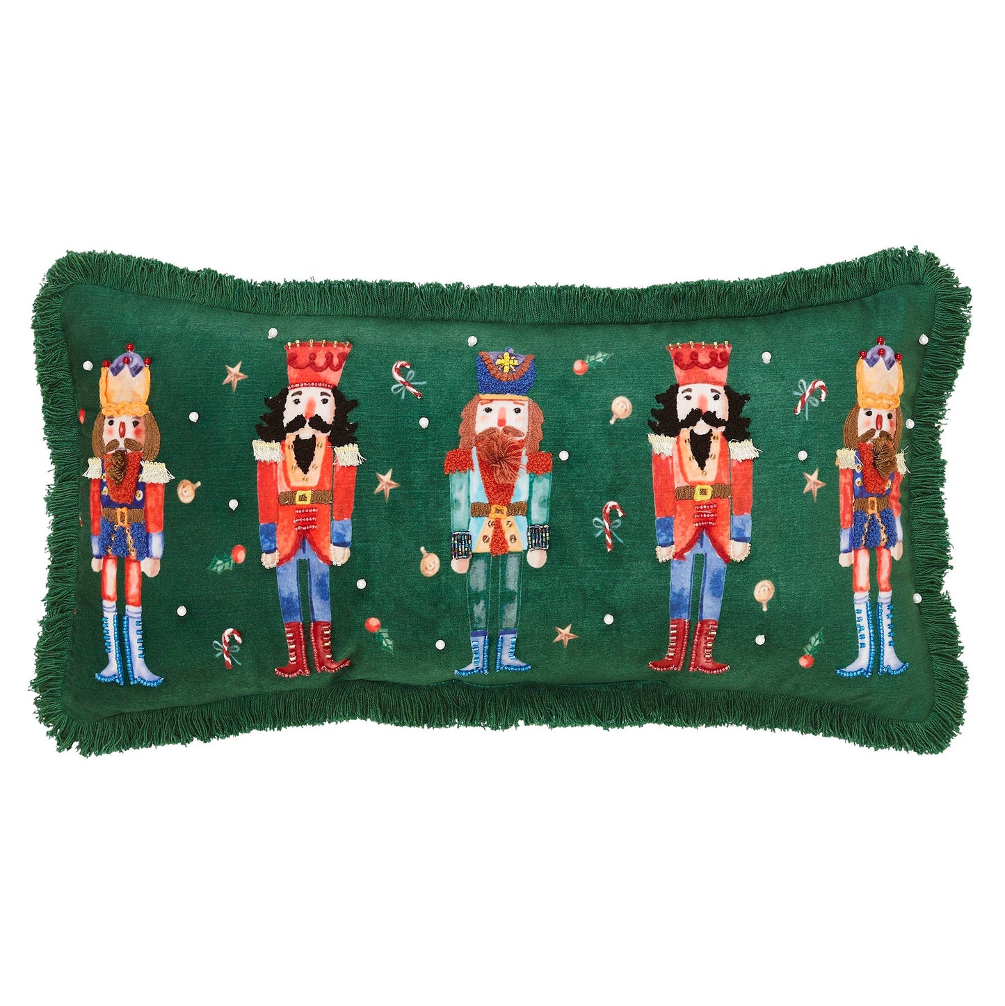 Nutcracker Green Fringed Lumbar Pillow