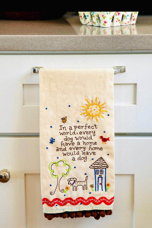 Natural Life Linen Hand Towel- Dog in a Perfect World