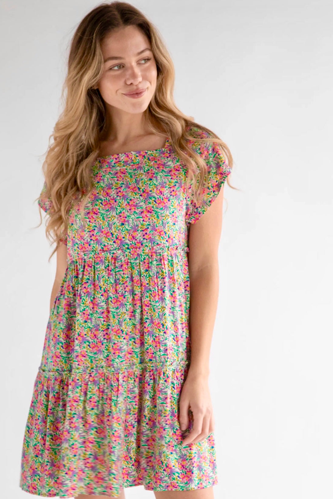 Natural Life Berkley Short Dress Ditsy Neon Floral