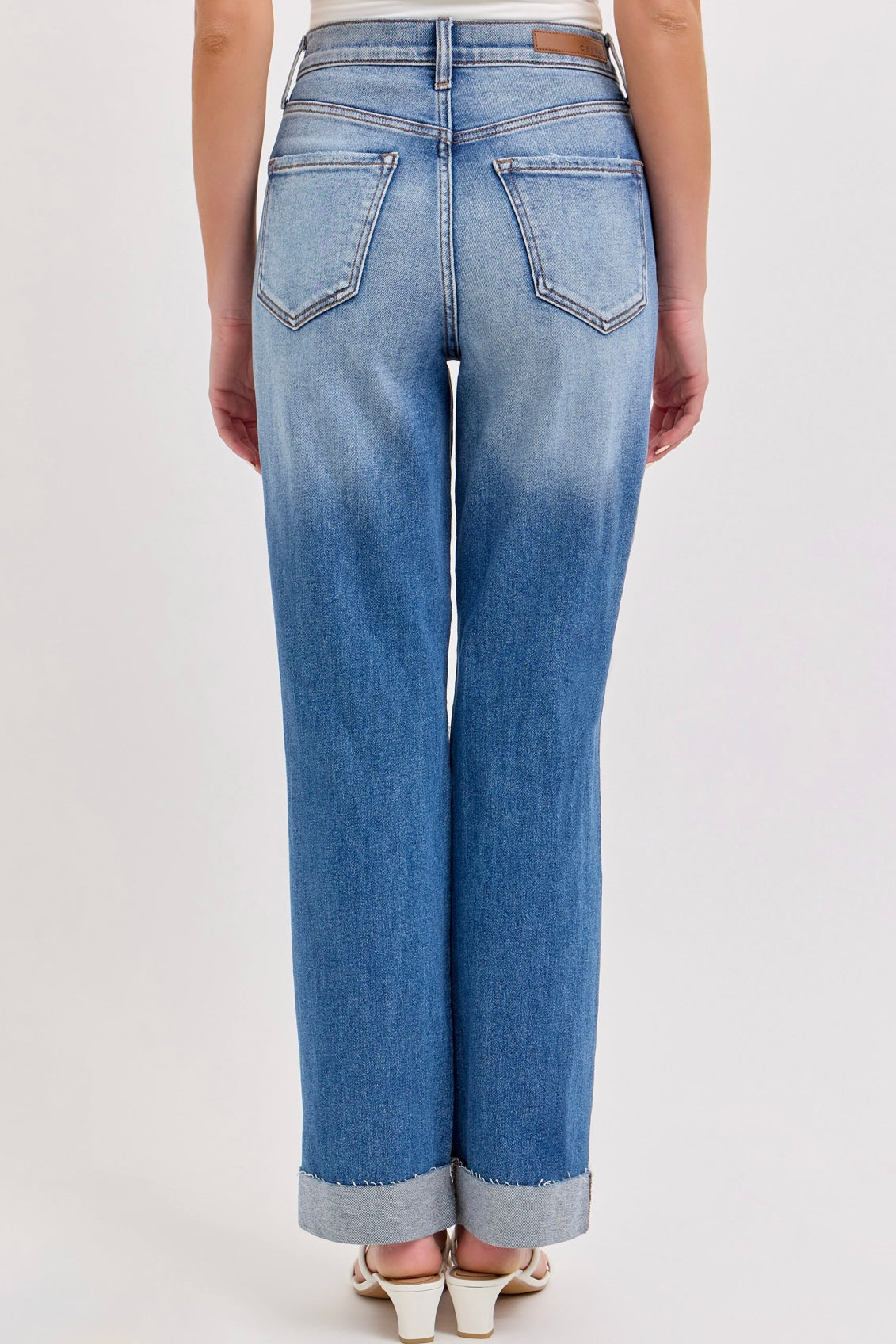 Cello Super High Rise Distressed Dad Jean in Medium Wash