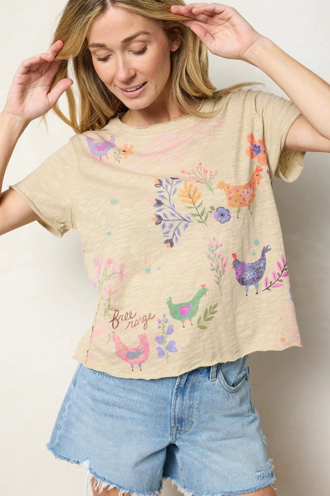 Natural Life Aiden Cotton Tee Shirt- Free Range Chickens