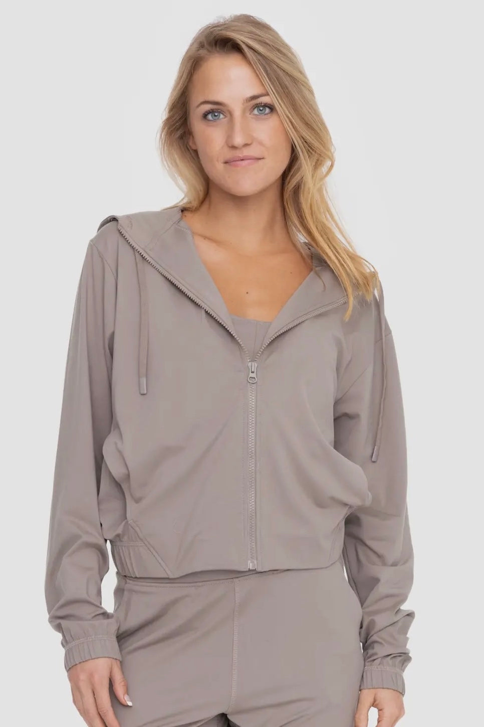 Warm Gray Butter Soft Flexcomfort Hooded Zip Jacket