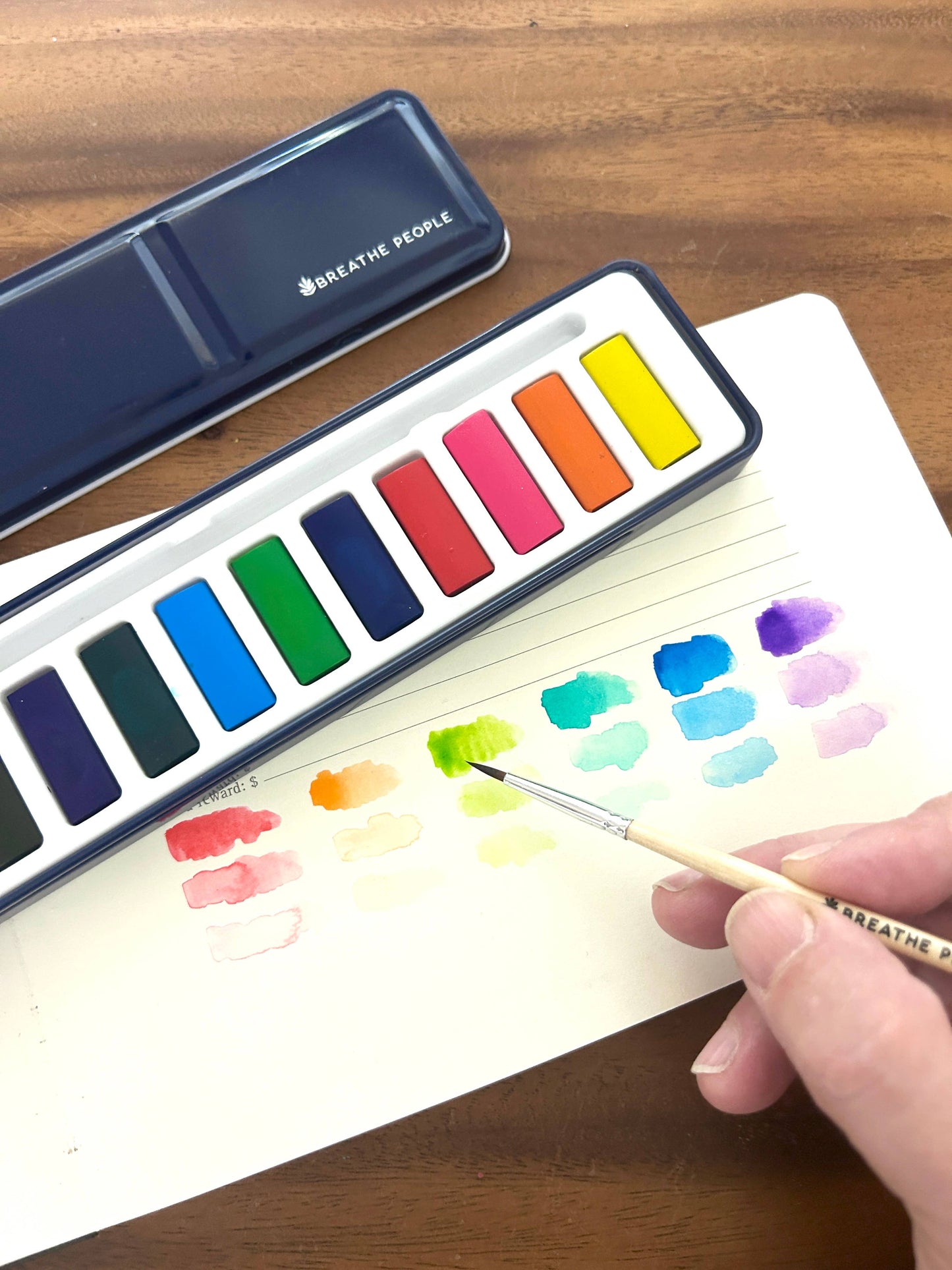 Breathe People Watercolor Set- 12 Artist Grade Color Tin + Wood Paintbrush