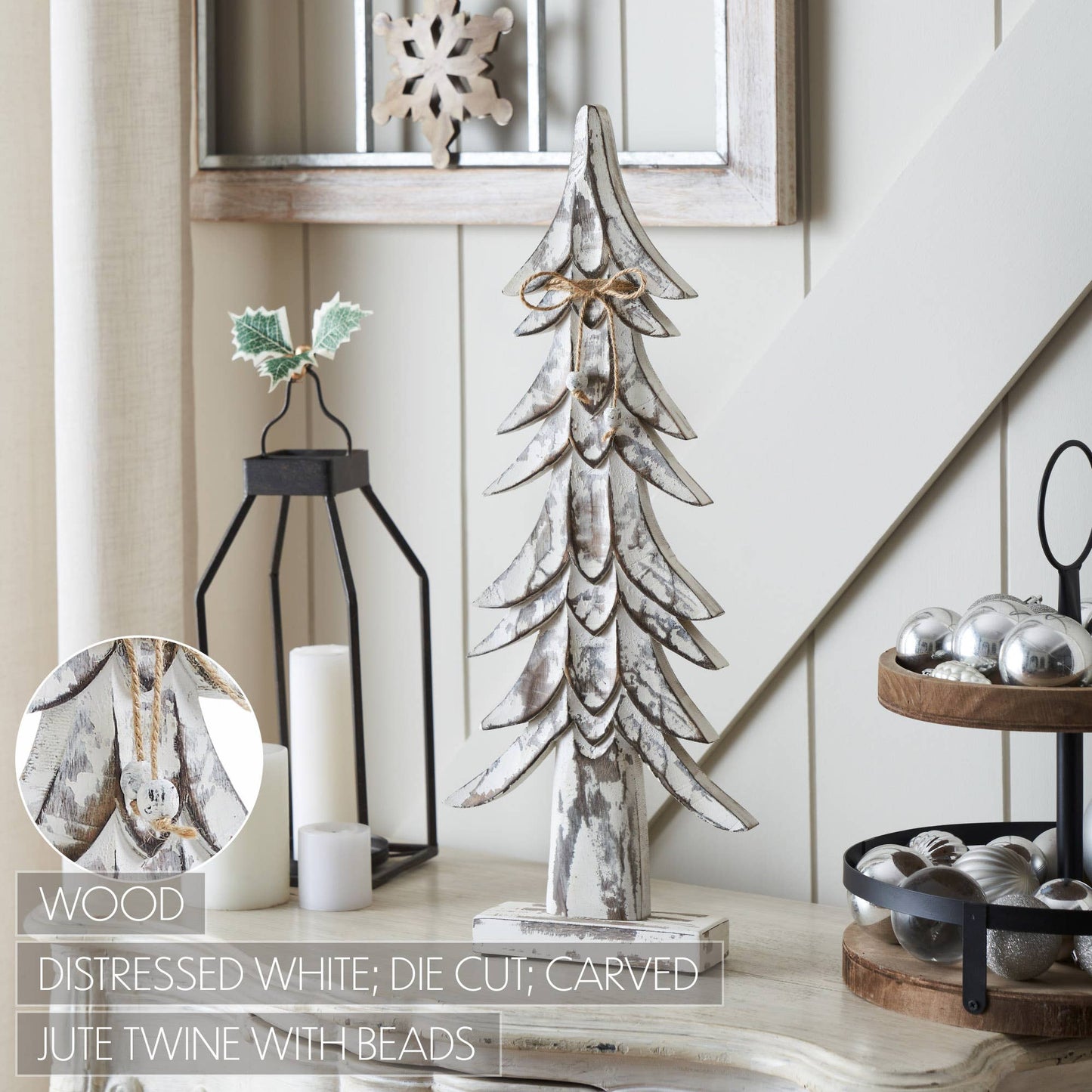 Timber Tidings Distressed White Wooden Tree