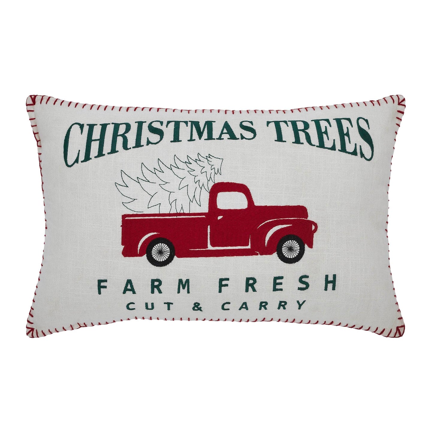 Farm Fresh Red Truck Christmas Trees Pillow