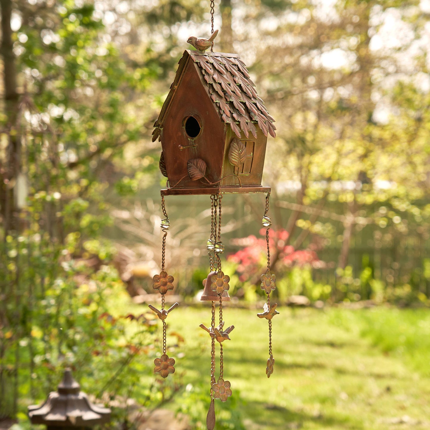 Antique Copper Hanging Birdhouse Cottage Wind Chime
