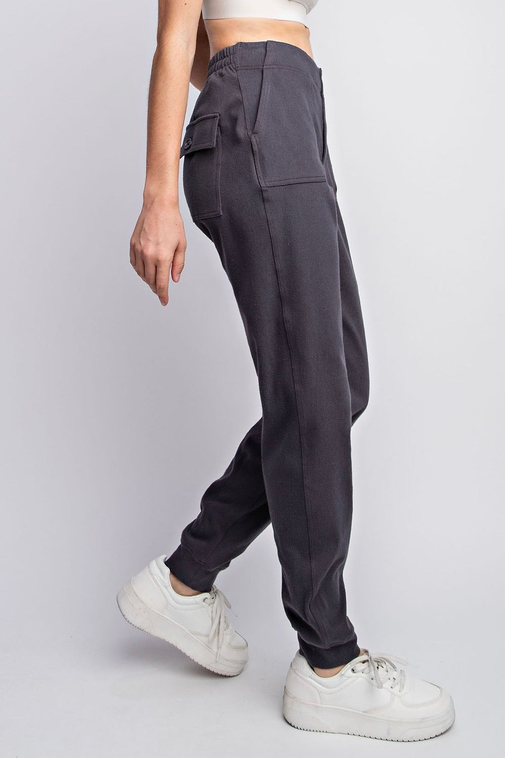 Charcoal Cotton Stretch Twill Jogger Pants