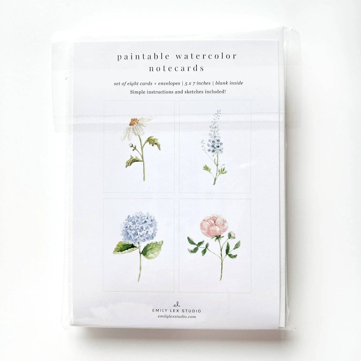 Garden Flowers Paintable Watercolor Notecard Set of 8- Emily Lex Studio