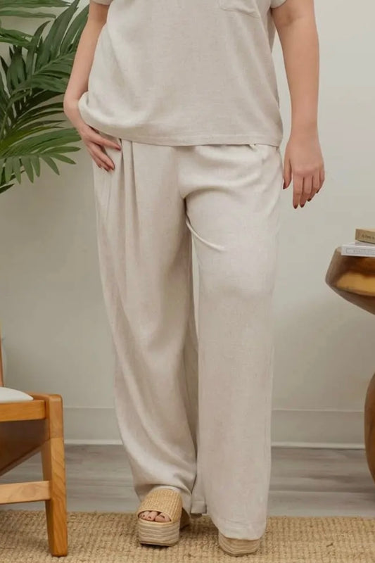 Plus Size Oatmeal High Waist Linen Blend Pants