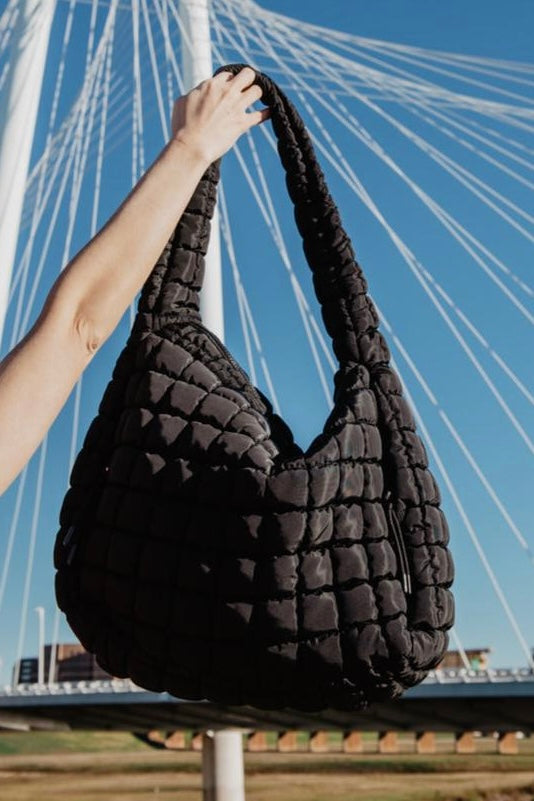 Katydid Black Oversized Quilted Hobo Tote Bag