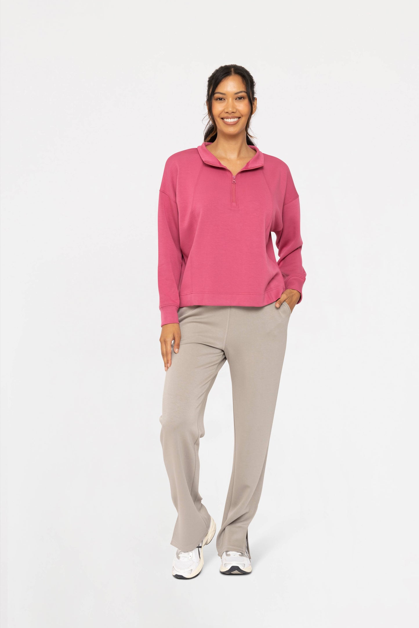 Soft Magenta Elevated Quarter Zip Up Pullover Top