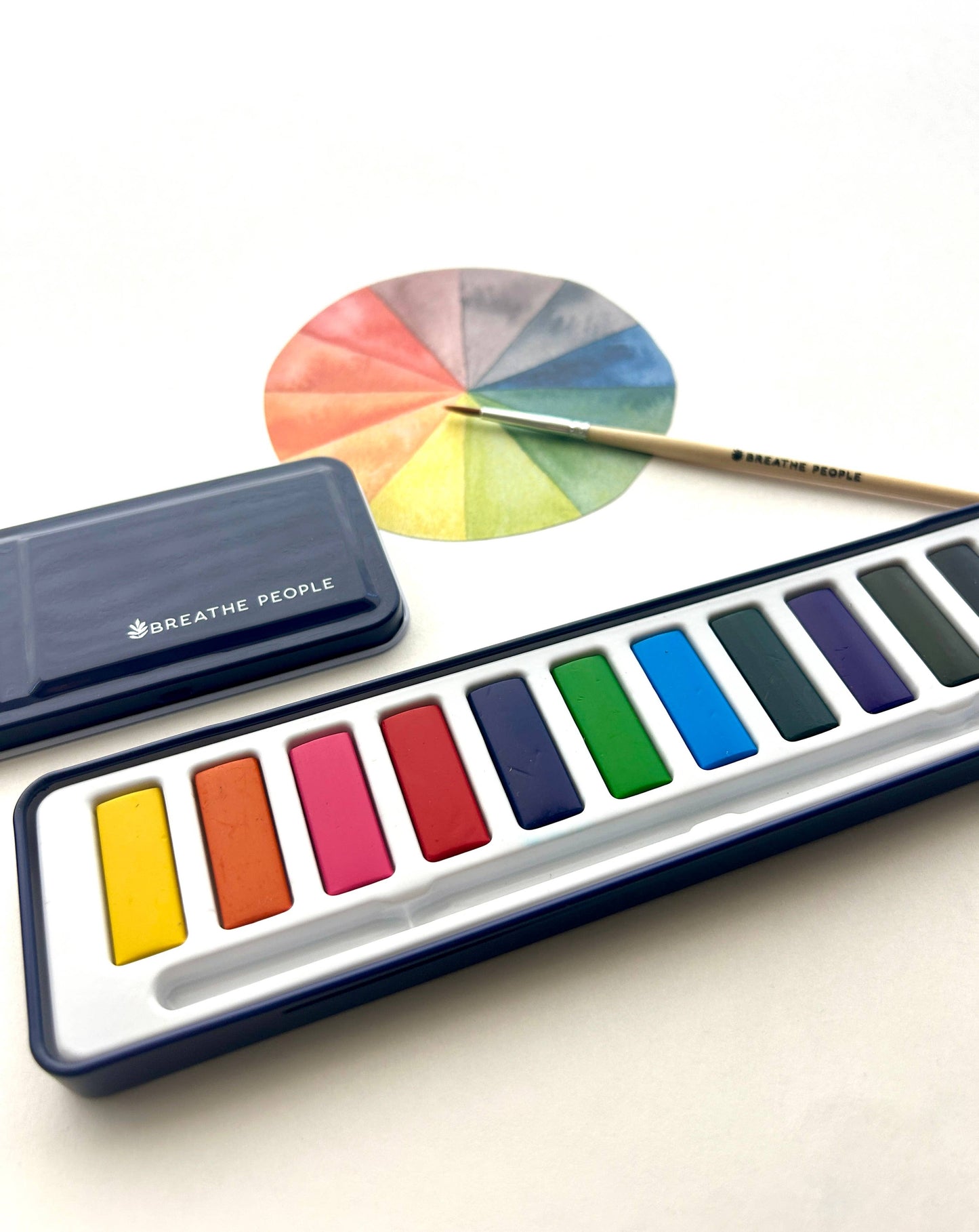 Breathe People Watercolor Set- 12 Artist Grade Color Tin + Wood Paintbrush