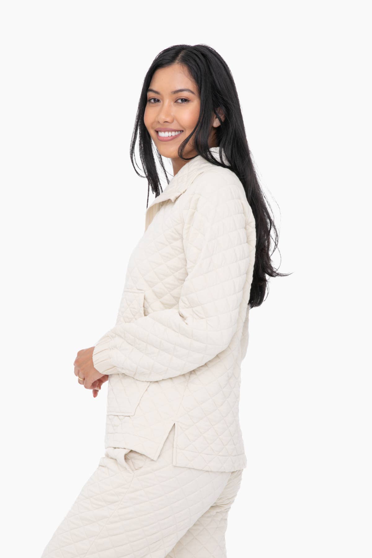 Ivory Cozy Quilted Jersey Pullover