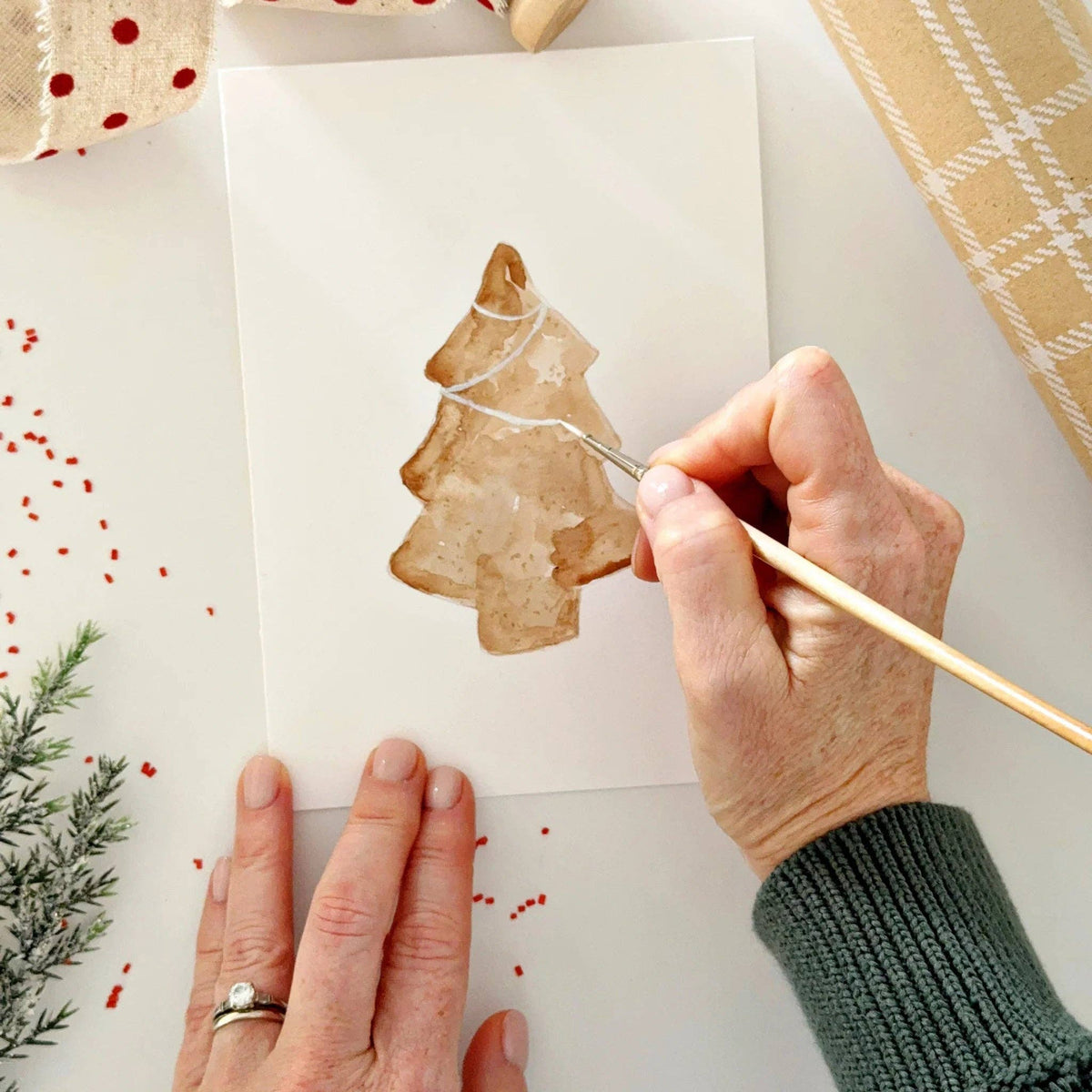 Gingerbread Paintable Watercolor Notecard Set of 8- Emily Lex Studio