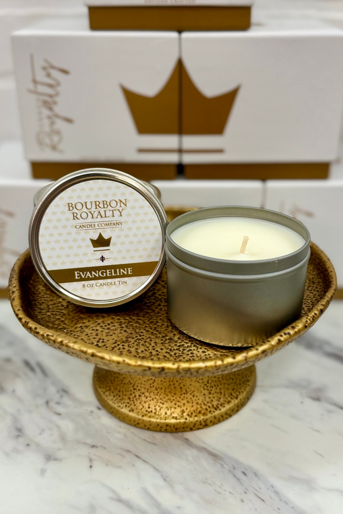 Bourbon Royalty 8 ounce Travel Tin Candle