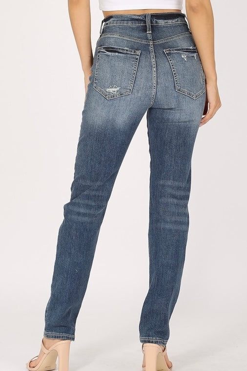 Sneak Peek Button Fly High Rise Stretch Flare Distressed Straight Leg Jeans