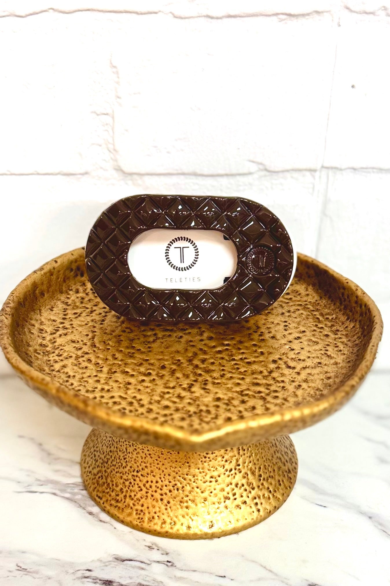 Teleties Truly Taupe Quilted Round Flat Hair Clip (Choose your size)