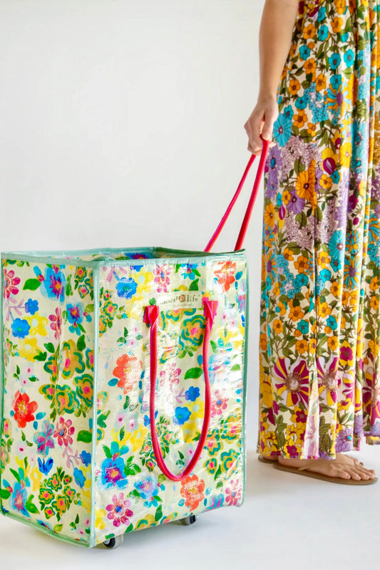 Natural Life Rolling Tote Bag- Floral Garden