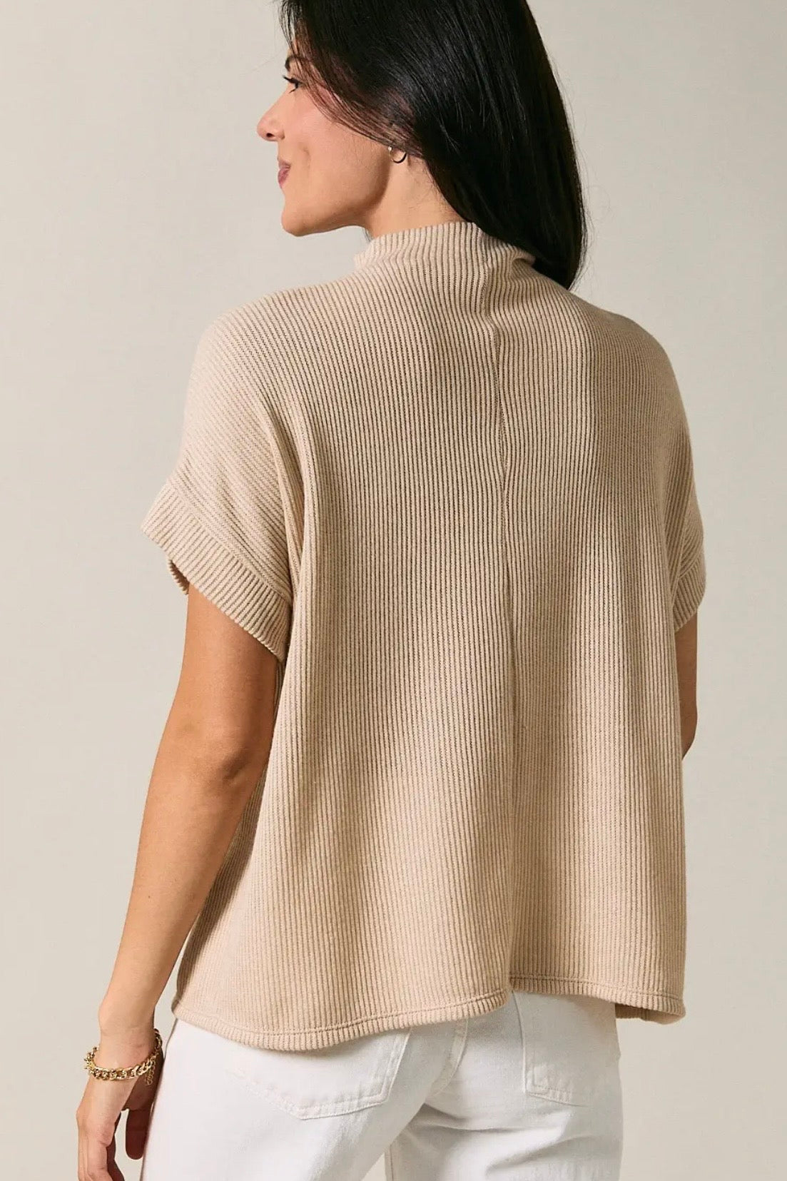 Gilli Mock Neck Short Sleeve Sweater- Taupe