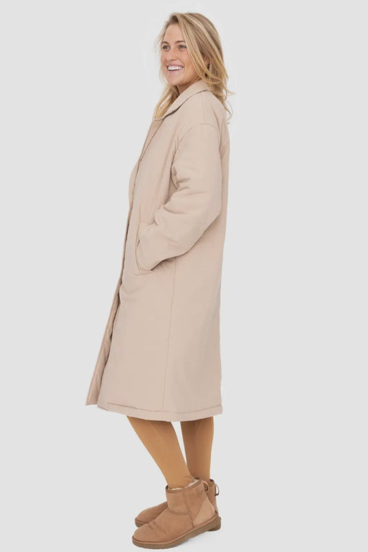 Mono B Insulated Oversized Button Up Coat in Khaki