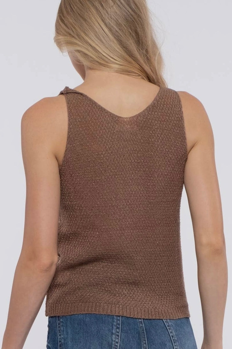 Cocoa Brown Cable Knit Sleeveless Top
