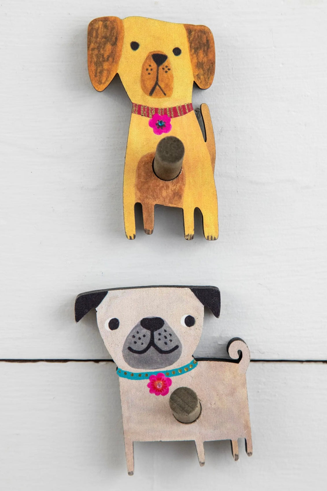 Natural Life Wooden Dog Wall Hooks, Set of 2