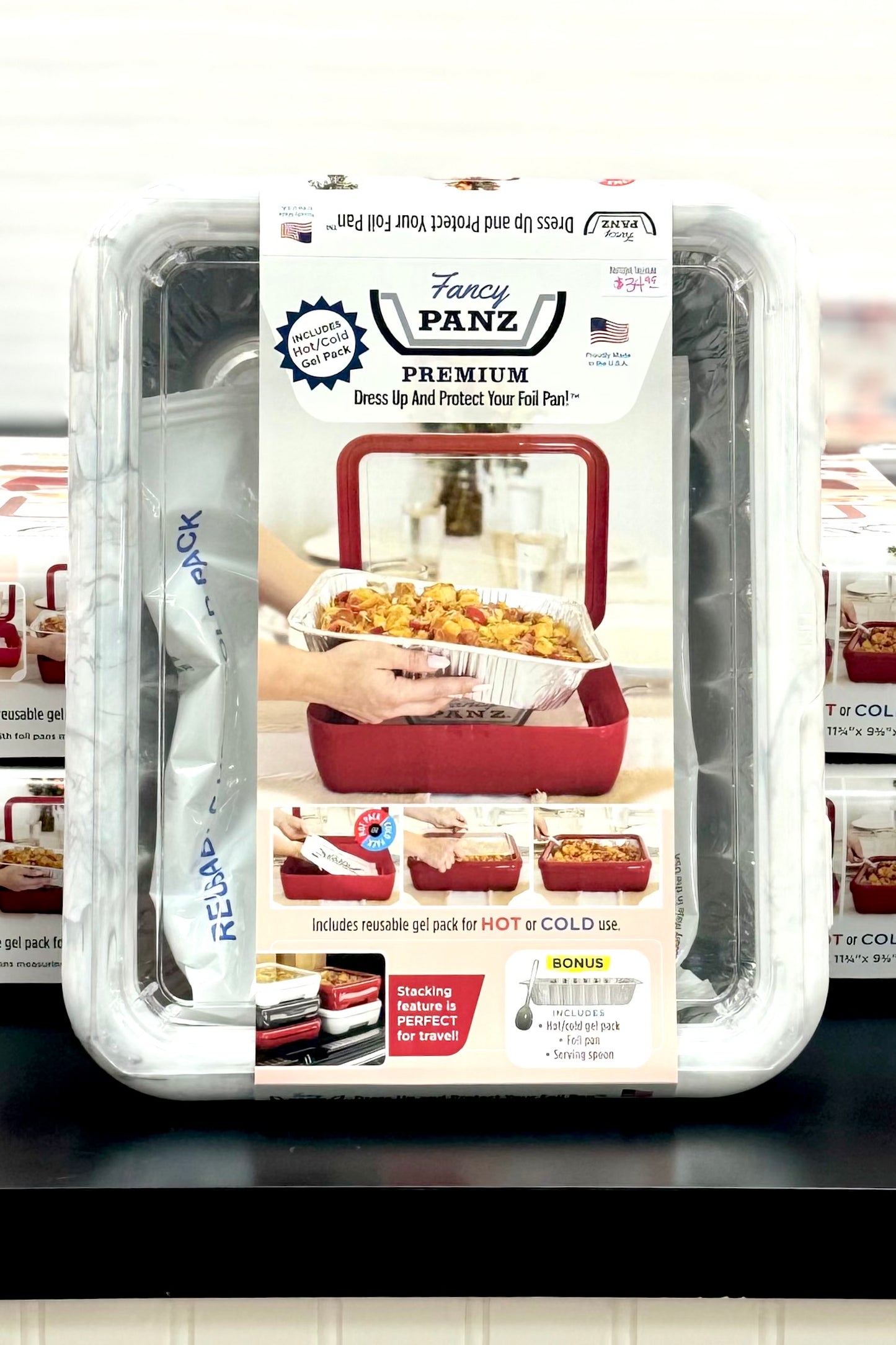 Marble Fancy Panz Premium Set - Pan Frame with Lid, Hot/Cold Gel Pack, and Serving Spoon