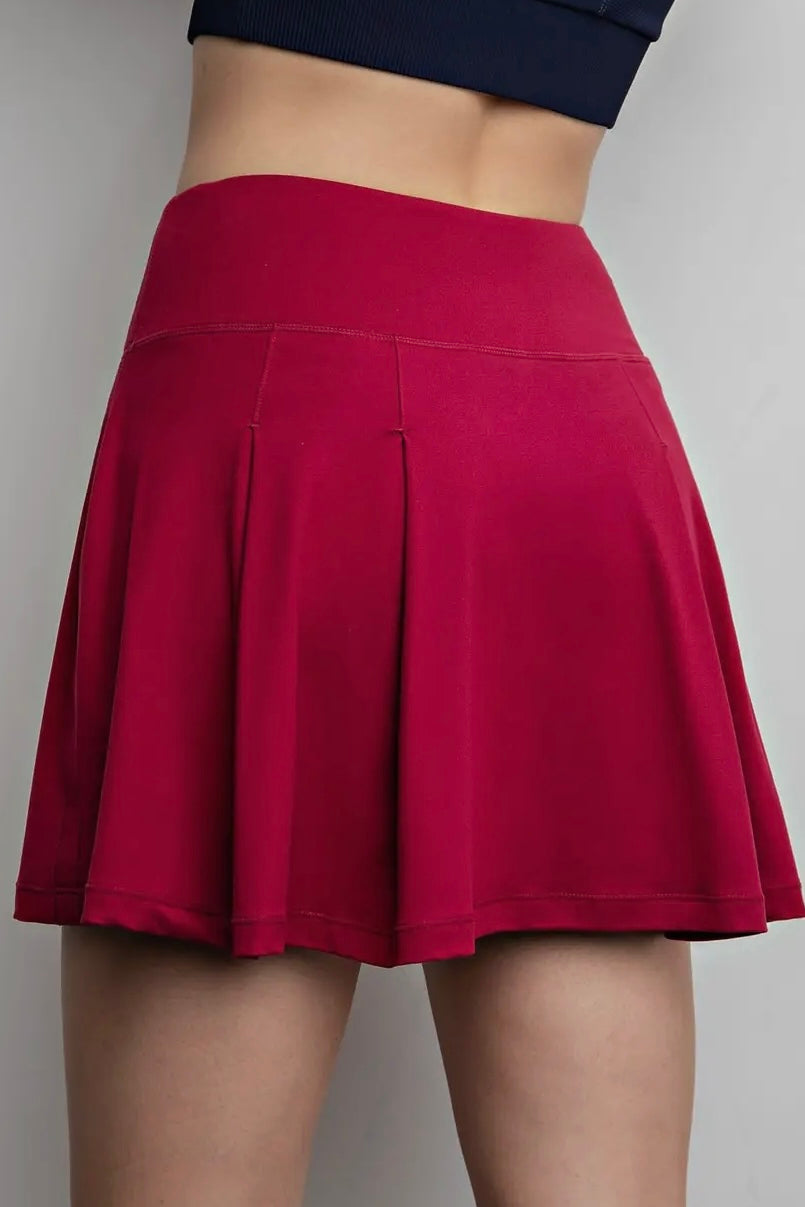 Pomegranate Butter Soft High Waist Skater Skort (Built in Shorts with Pockets)