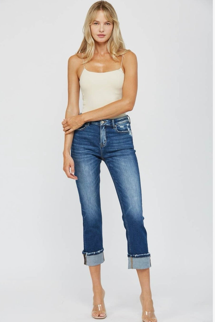 Mica Denim Mid-Rise Straight Leg Cuffed Jean with 26"-29.5" Inseam